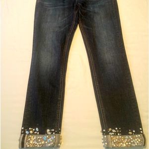 MISS ME Womens 28 Ankle Jeans 
Dark Wash Pearl Jewel Gem Rhinestone Bling